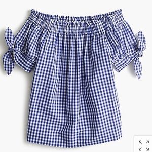 JCrew off-the-shoulder top in gingham, never worn